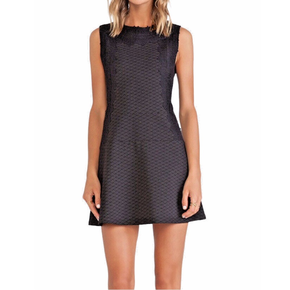 Sanctuary Black Sleeveless Dress Size XS with Plaid Detail and Lace Accents